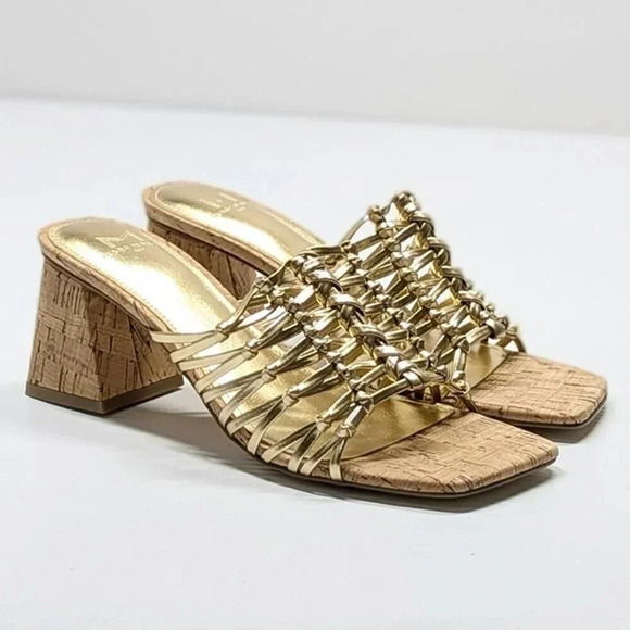 Marc Fisher Women's Colica Leather Knotted Heel Sandals Gold Size 7.5 MSRP $120 - Picture 2 of 9
